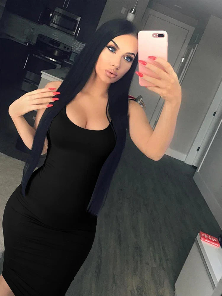 Summer Casual Sexy Square Neck Sleeveless Women's Midi Dresses