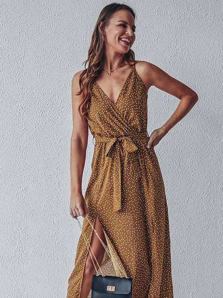 Floral Slit Backless Beach Midi Dress