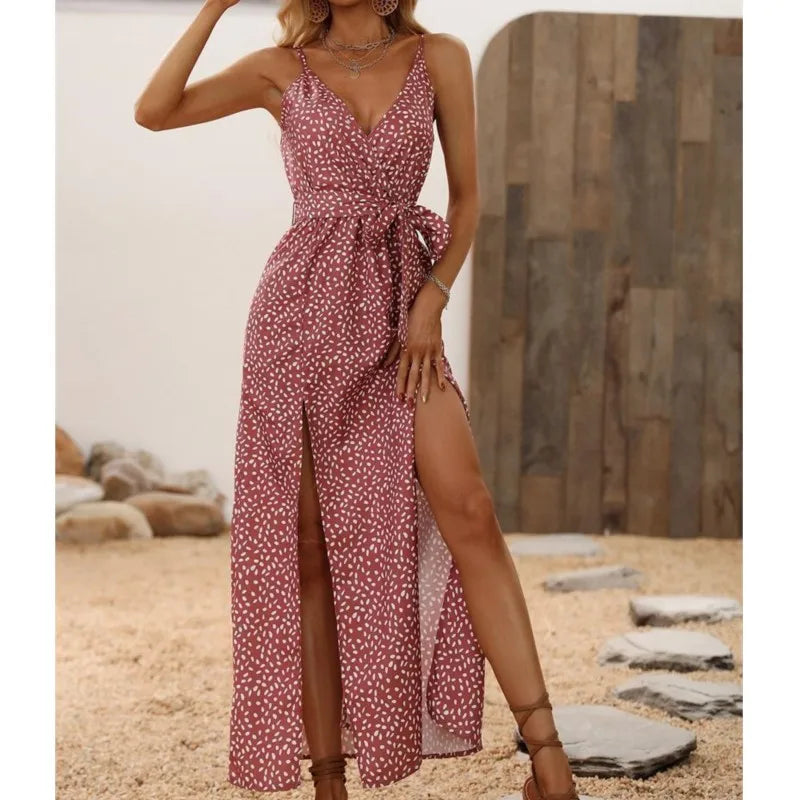 Slit Backless Black Midi Dress