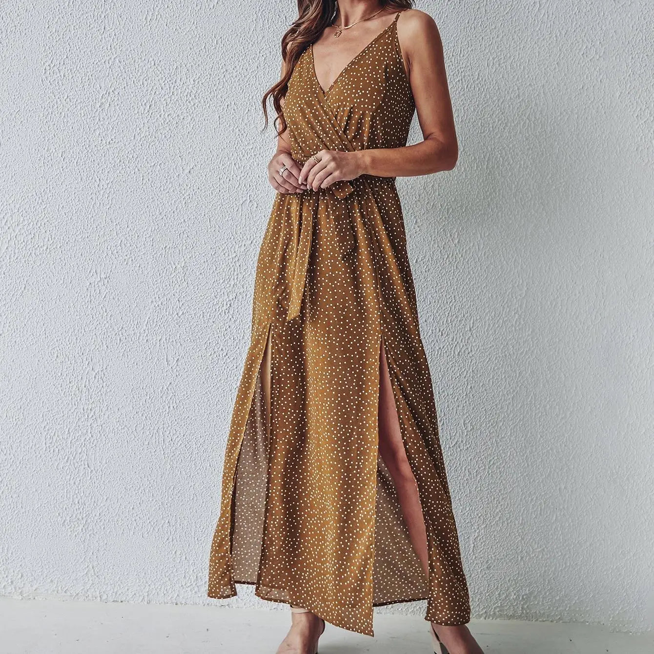 Slit Backless Black Midi Dress