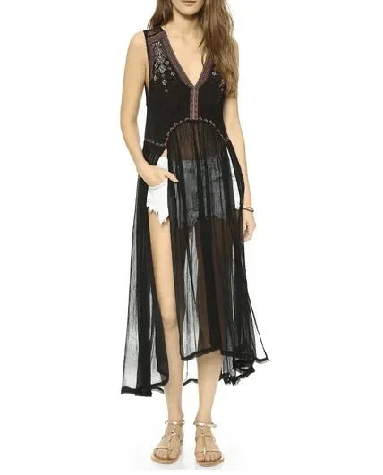 Lace Flare Sleeve Tassel Hollow Maxi Boho Dress