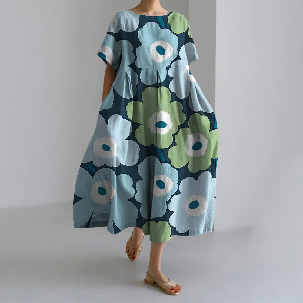 Fashion Floral Printed Short Sleeve Dinner Floral Dress