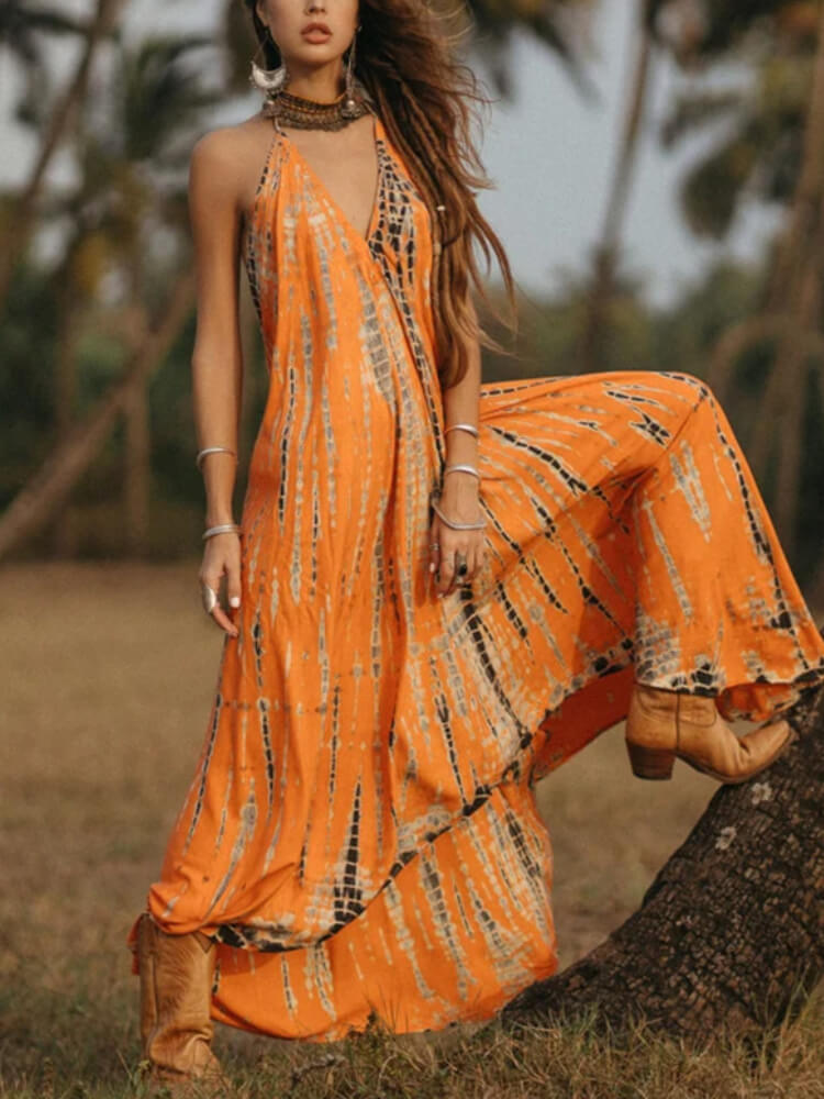 Summer Boho Tie Dye Midi Dress