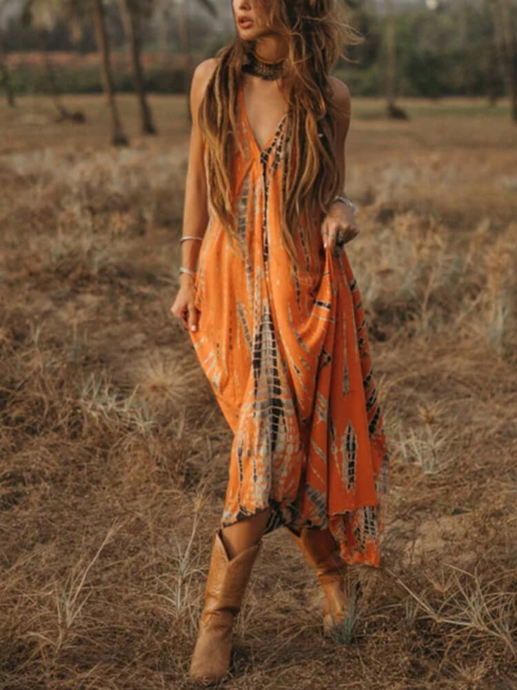 Summer Boho Tie Dye Midi Dress