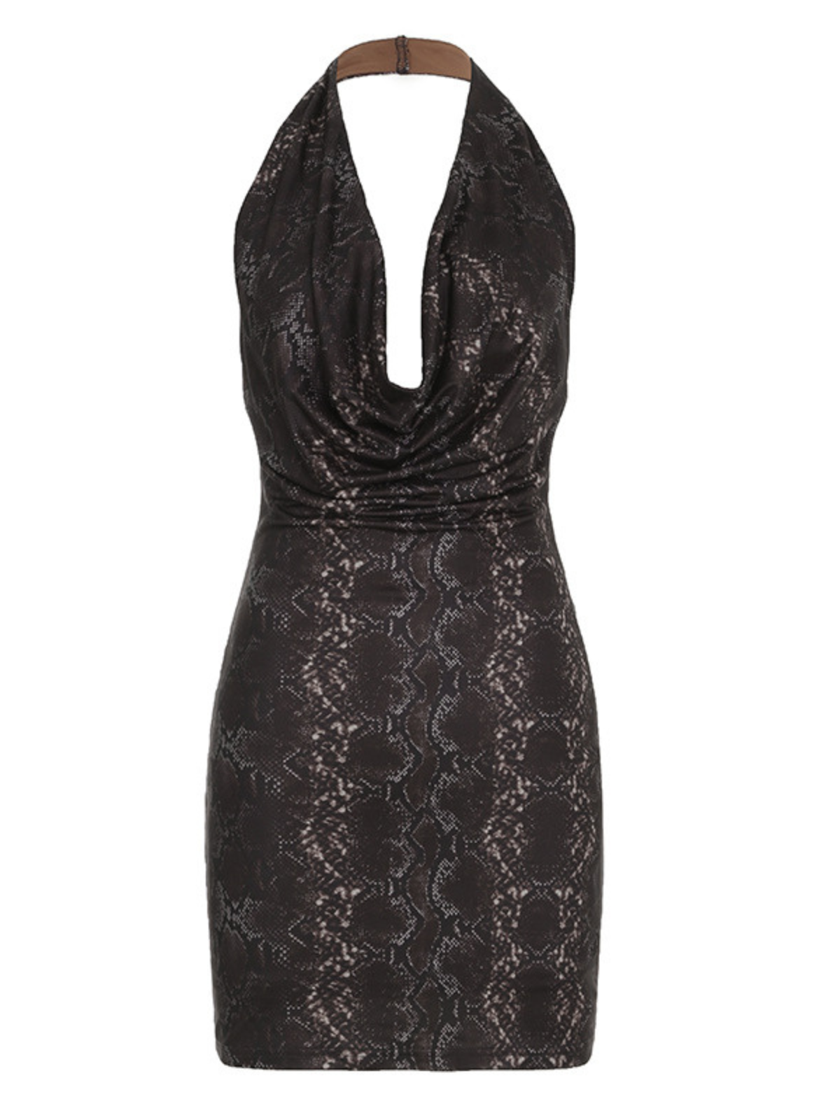 Cowl Neck Snake Printed Mini Dress