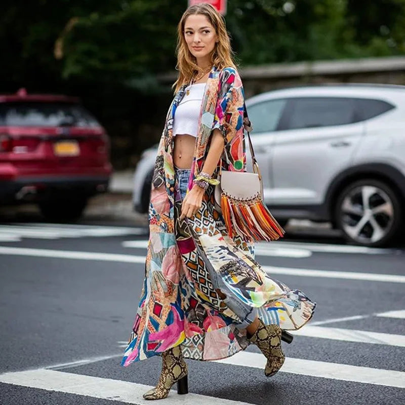 Cotton Kimono Floral Printed Boho Beach Cover Up