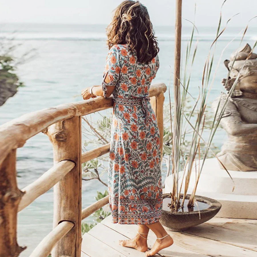 Wrap Marigold Floral Boho Dress