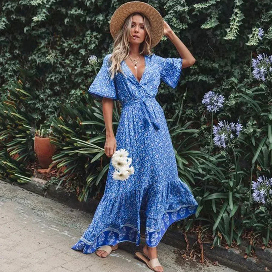 Deep V-neck Floral Boho Summer Dress