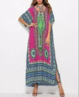 Maxi Kaftan Dress Rayon Ethnic Floral Print Beach Sundress Green / One Size bohodress-250126