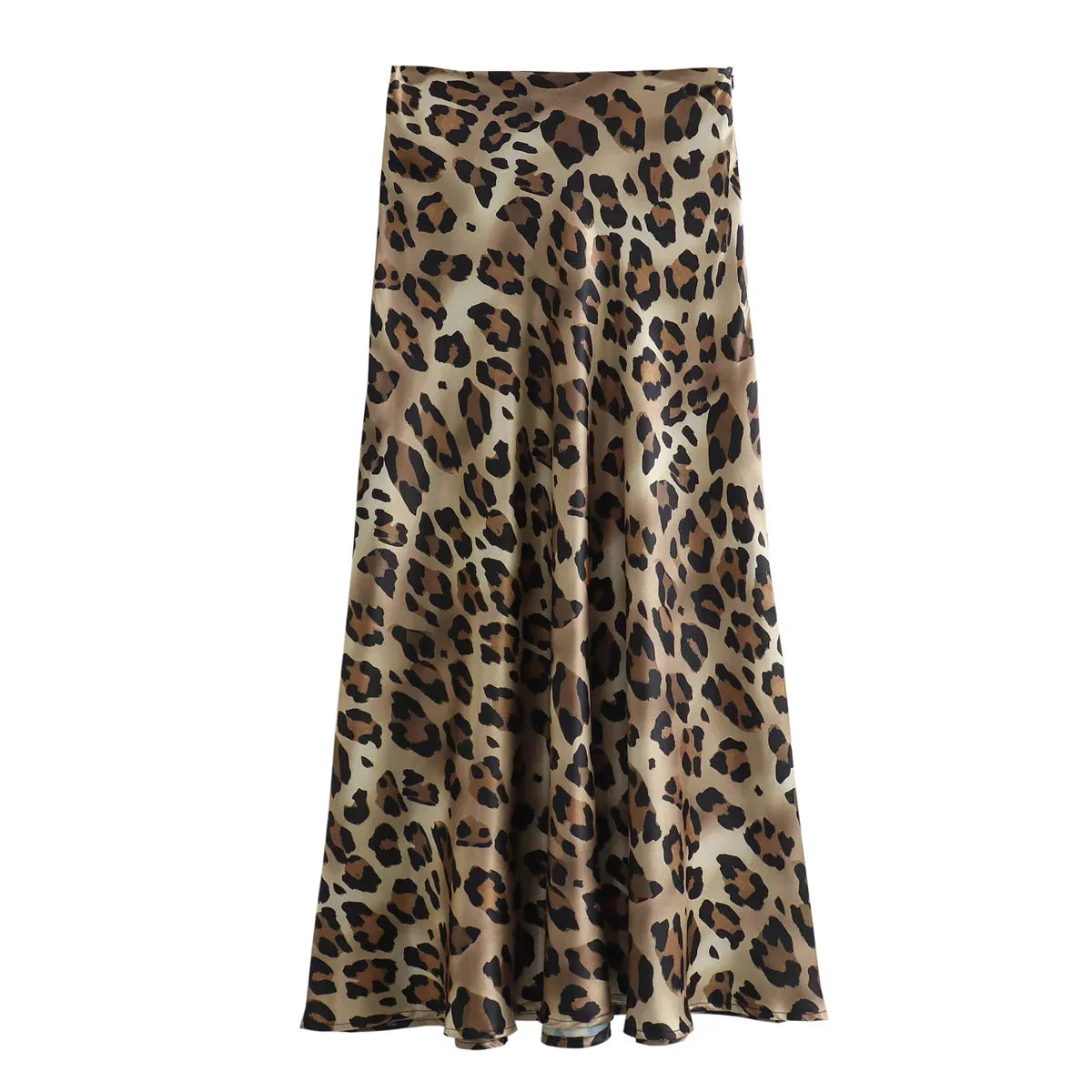 Female Retro Leopard Print Summer Fashion High Waist Satin ALine Skirt