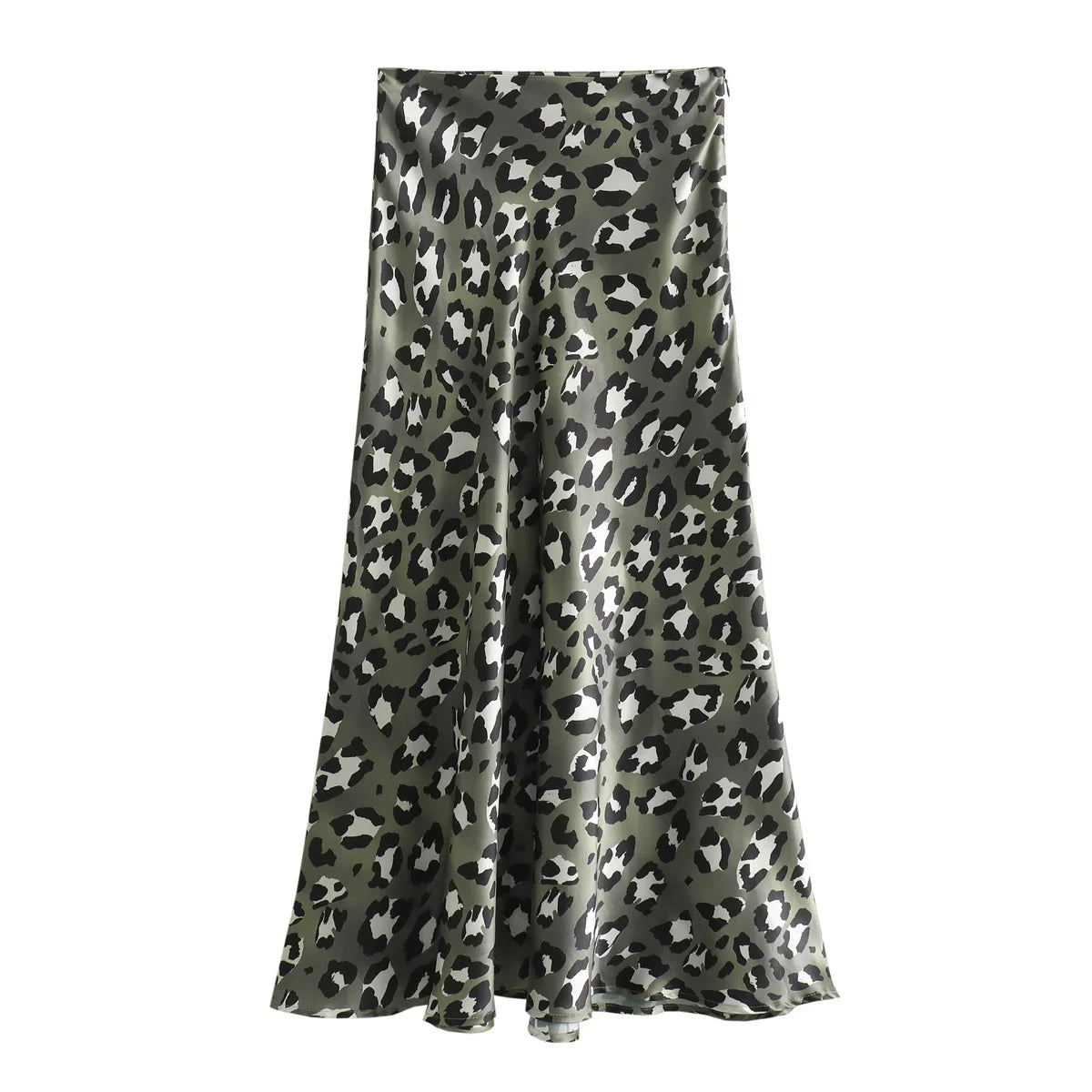 Female Retro Leopard Print Summer Fashion High Waist Satin ALine Skirt