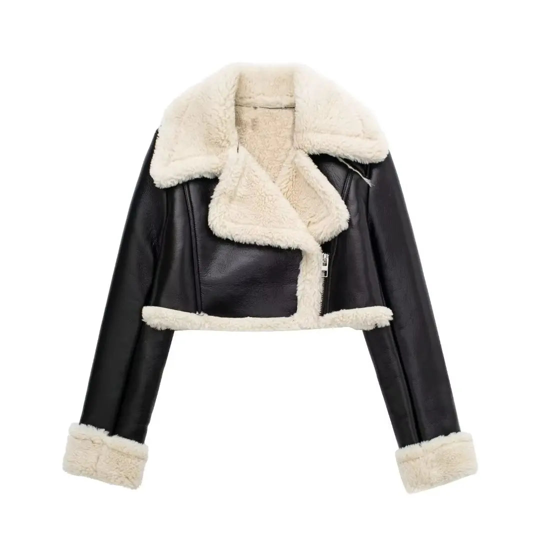 Female Short Solid Turndown Long Winter High Street Coat