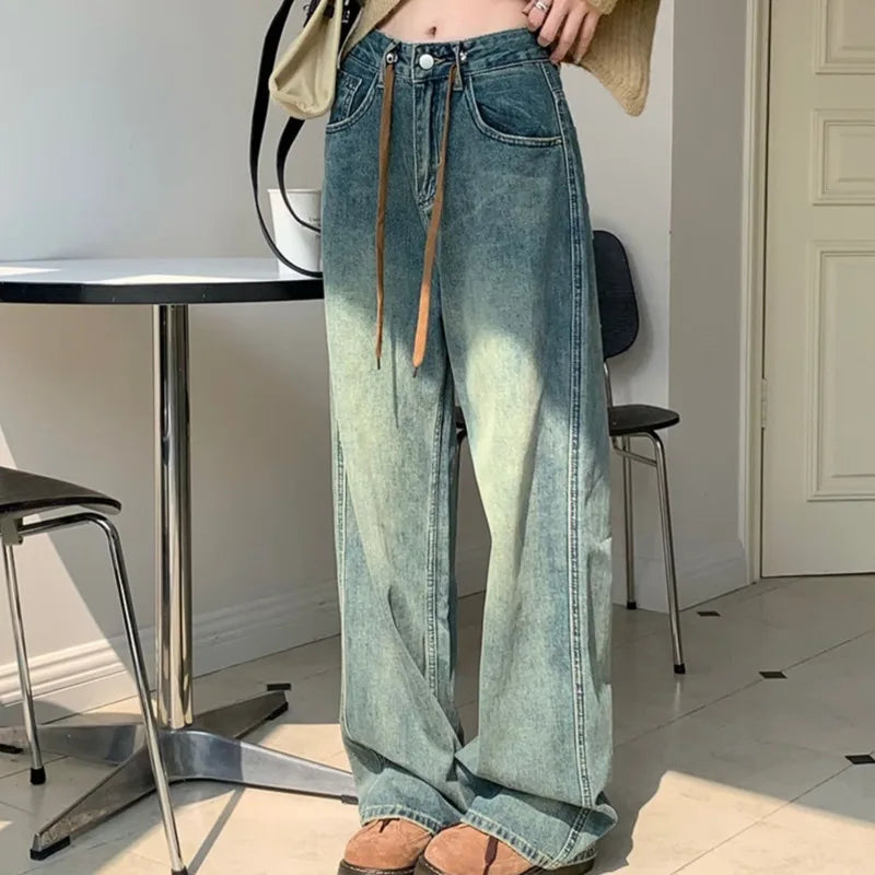 Harajuku Trend Japanese Style High-Waisted Straight New Autumn Leg Fashion Jean