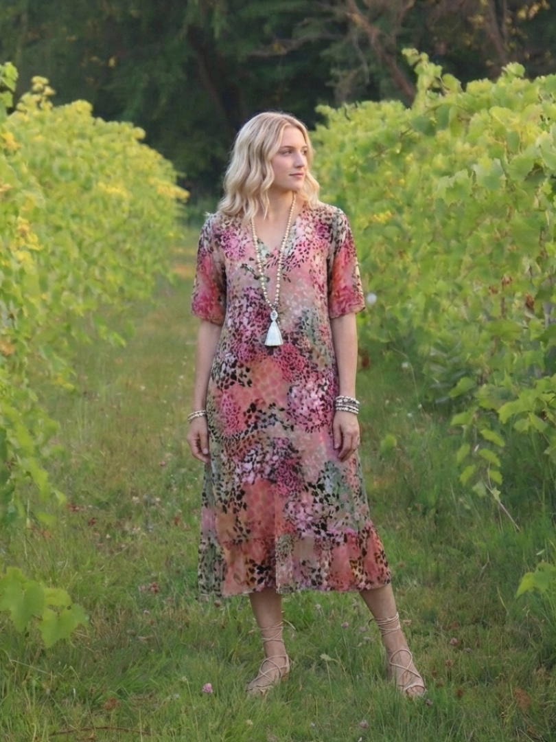 V-Neck Short Sleeve Leopard Print Pocket A-Line Midi Dress