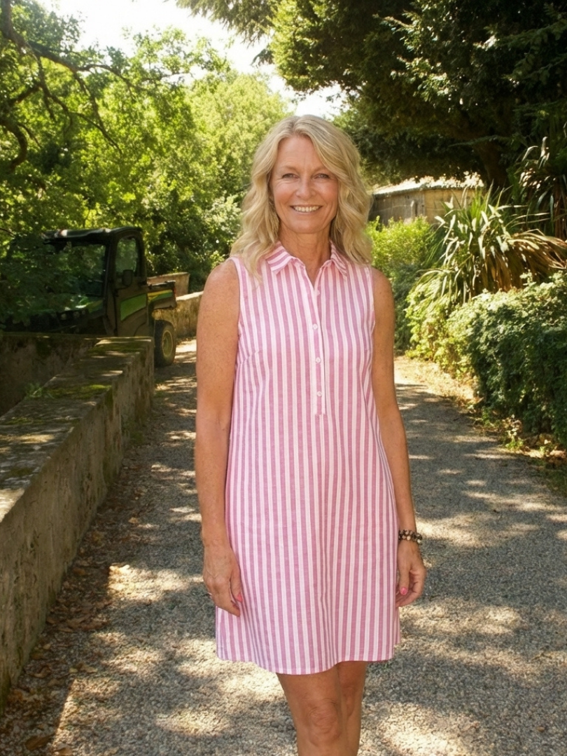 Collared Sleeveless Striped Button Front Shirt Mini Dress 5