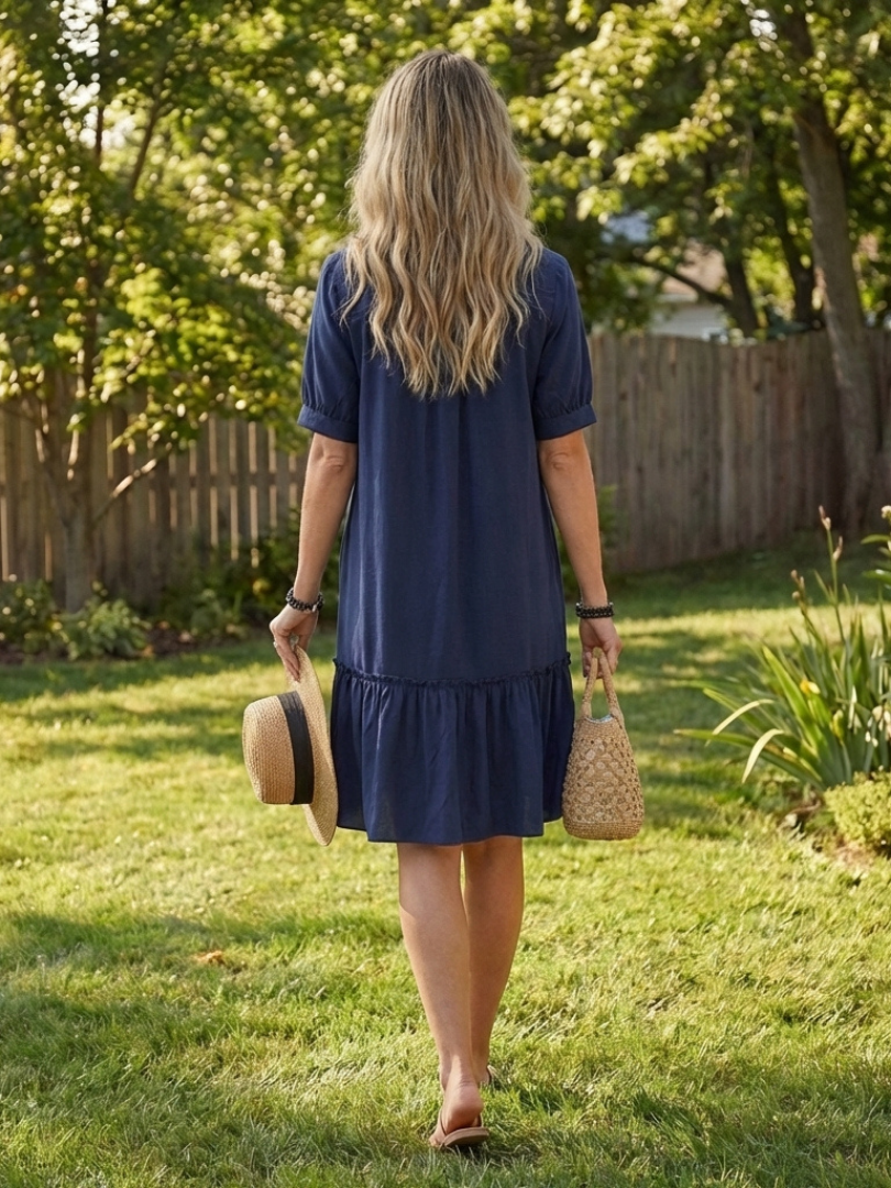 Collared Button Front Short Sleeve Ruffle Hem Shirt Dress 4
