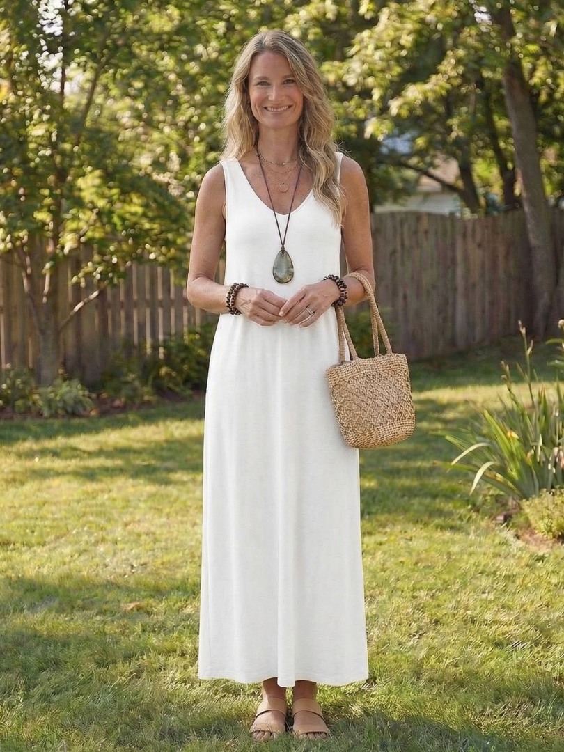Scoop Neck Sleeveless Relaxed Jersey Cocoon Maxi Dress