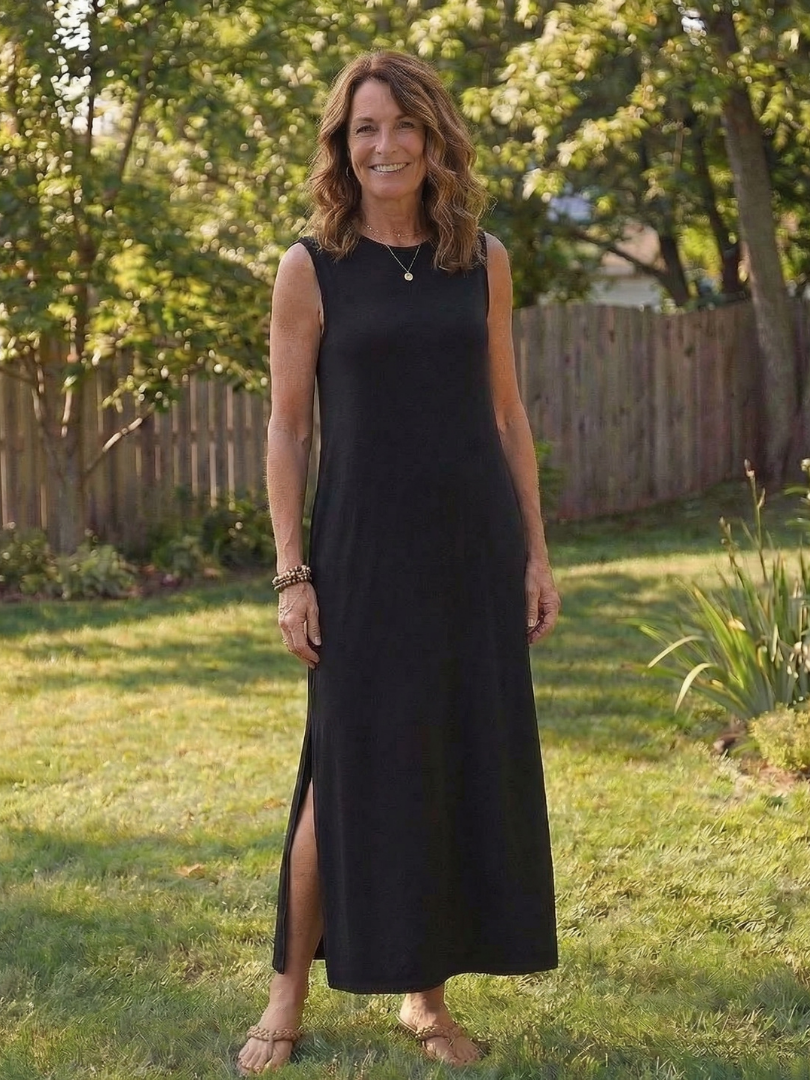 Round Neck Sleeveless Side Slit Column Maxi Dress