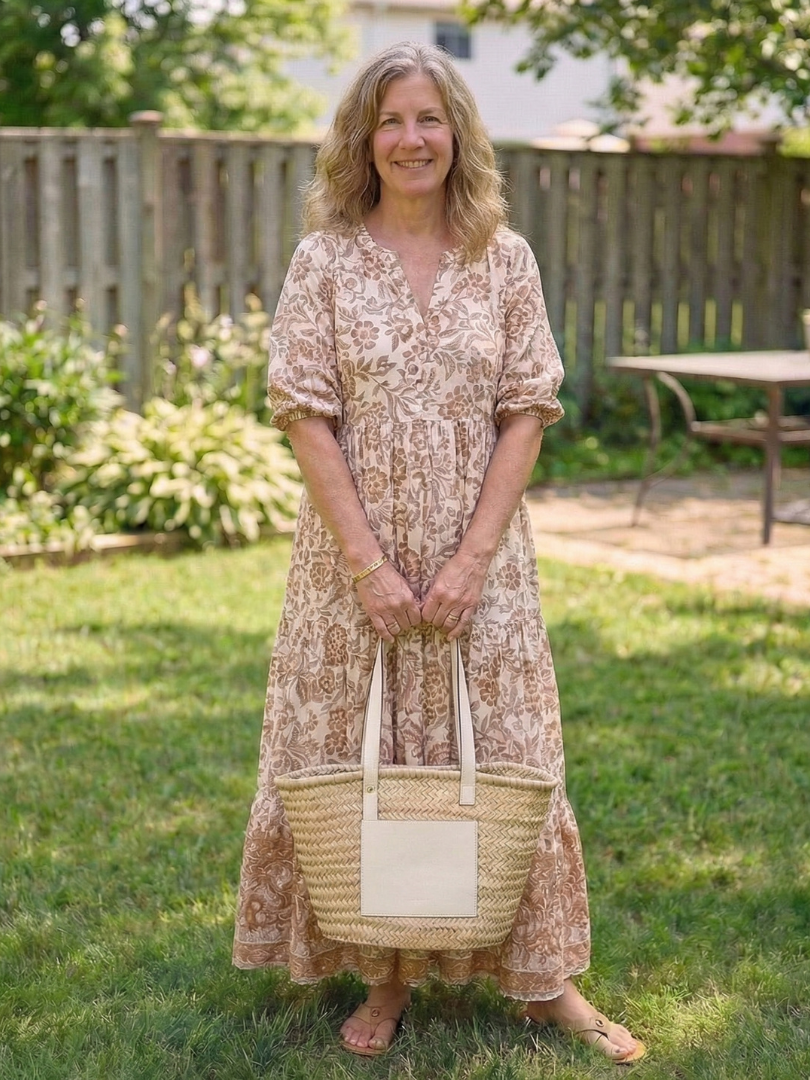 V-Neck Floral Print Short Sleeve Button Front Tiered Maxi Dress
