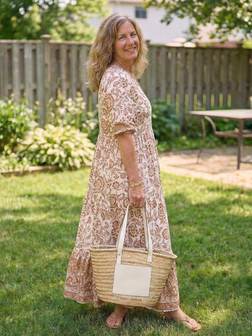 V-Neck Floral Print Short Sleeve Button Front Tiered Maxi Dress