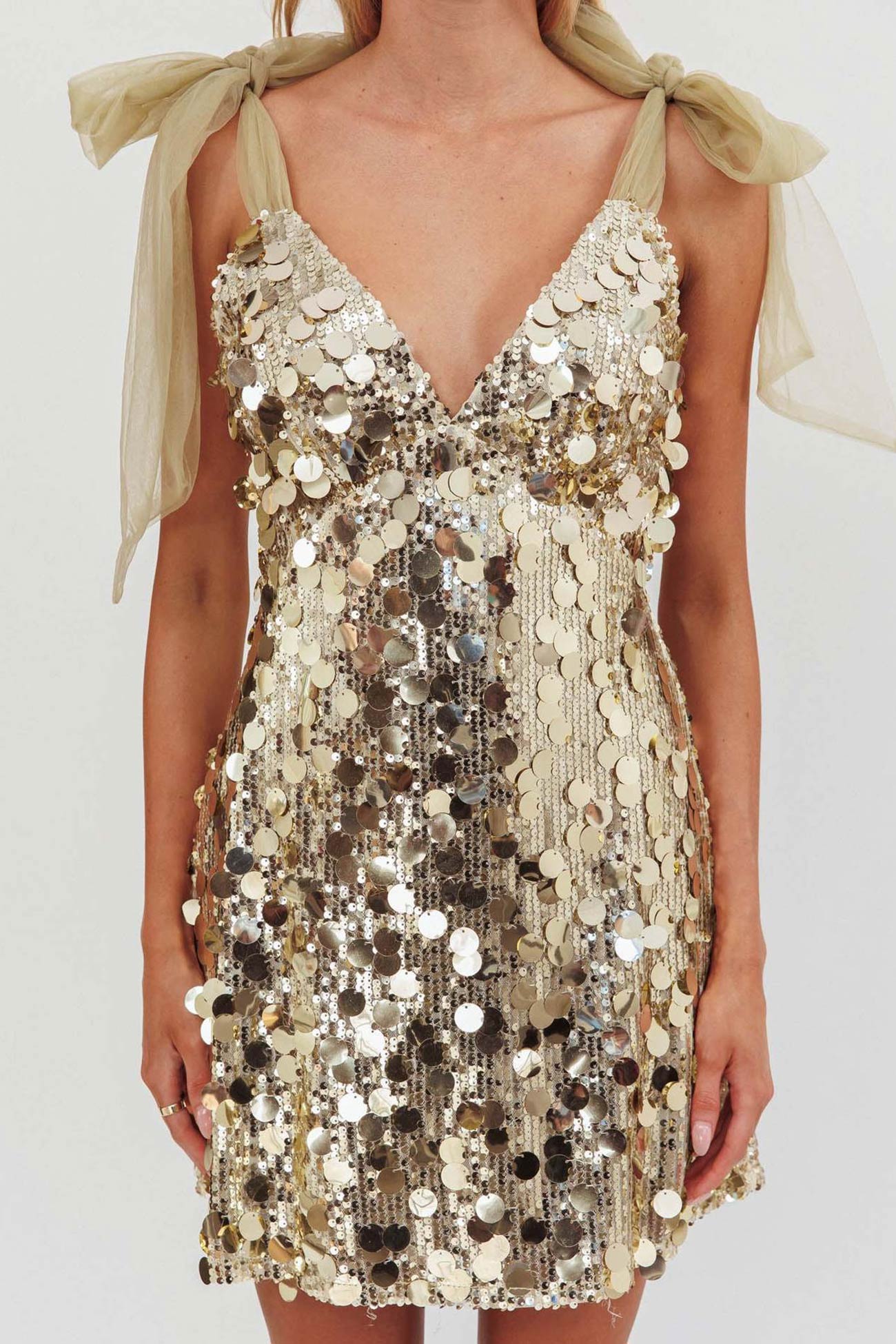 Tie up Low Cut Sequin Mini Dress