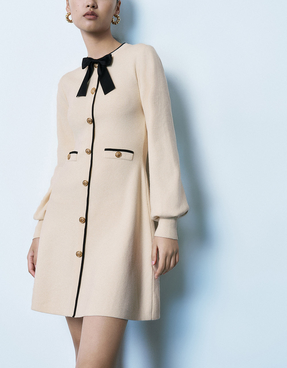 Bow Décor Crew Neck Knitted Dress