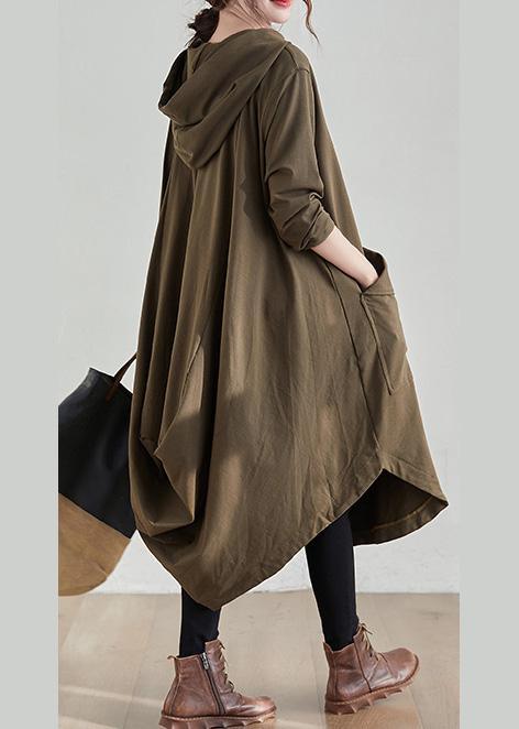 Unique Hooded Asymmetric Spring Clothes Photography Khaki Maxi Dresses ( Limited Stock)