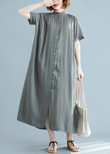 Unique Stand Collar Summer Outfit Work Outfits Army Green A Line Dresses