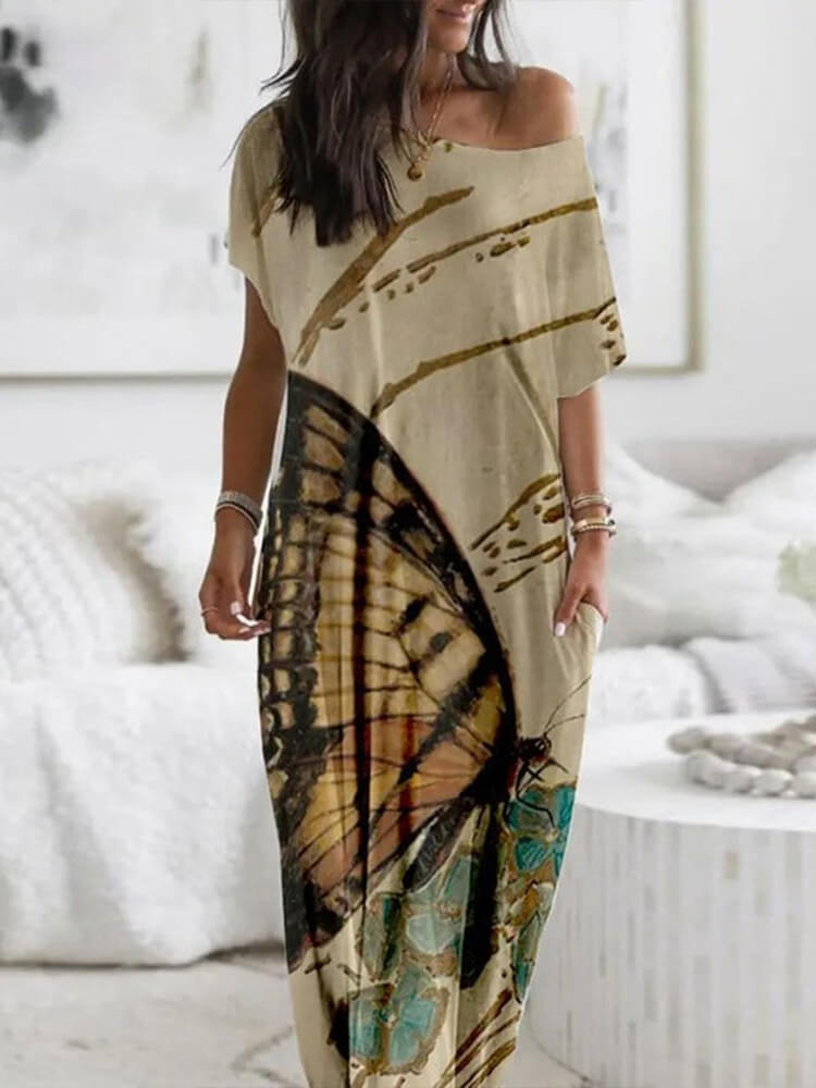 Unique Short Sleeve Print Maxi Dress