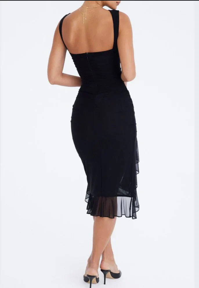 Encarnación Midi Dress with Ruffles for Women Holiday Party Outfit