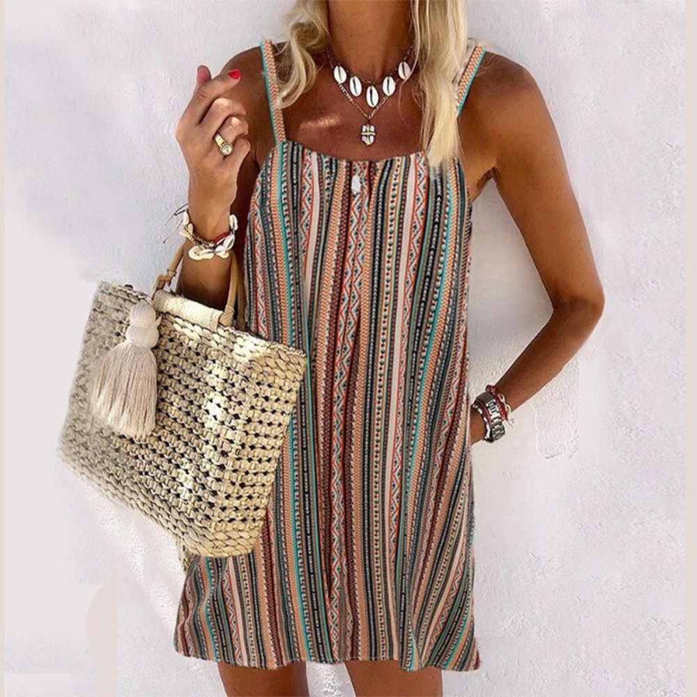 Natalia Timeless Colorful Patterned Summer Dress Premium Wardrobe Essential