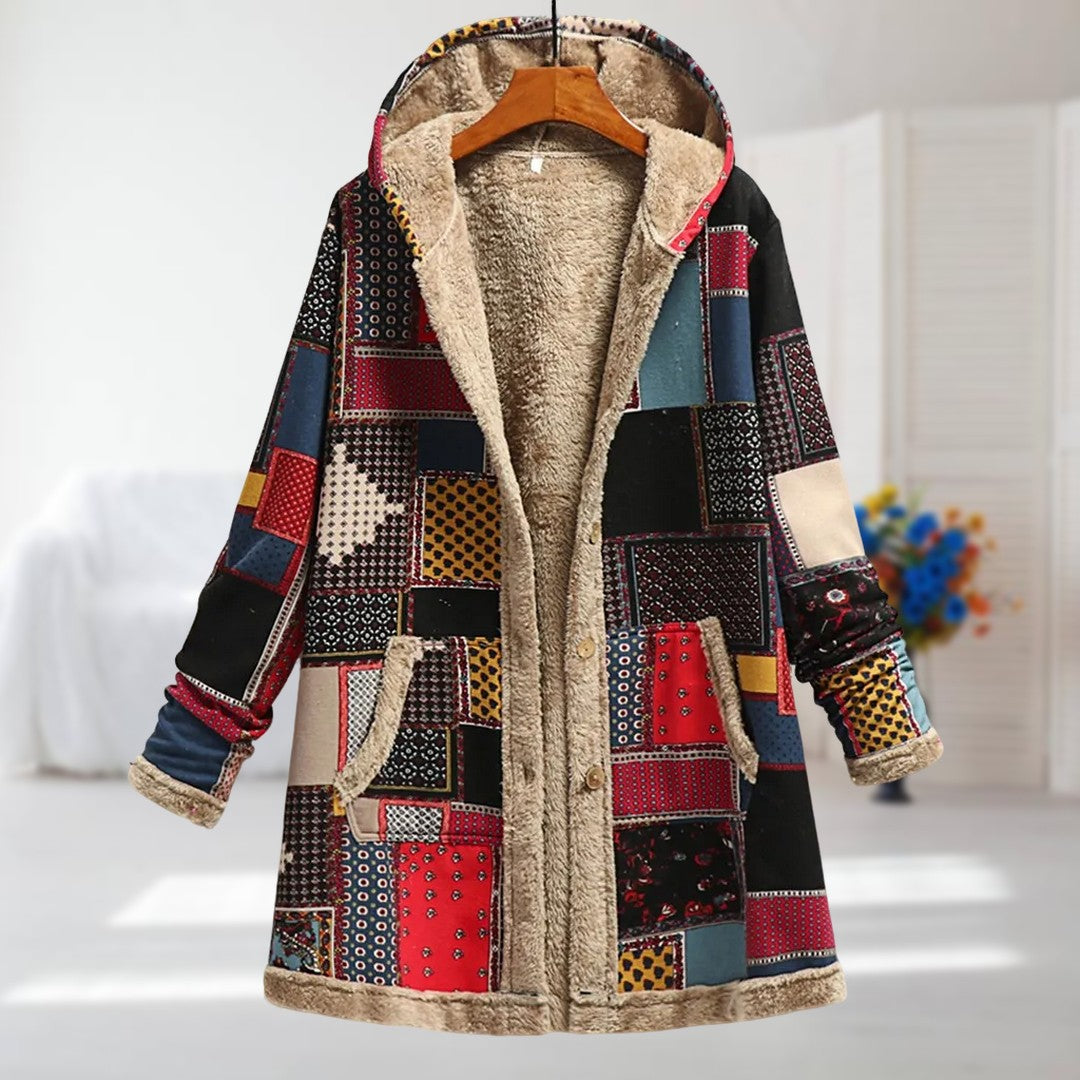 Hooded Floral Print Fleece-Lined Zip-Front Quilted Jacket 8