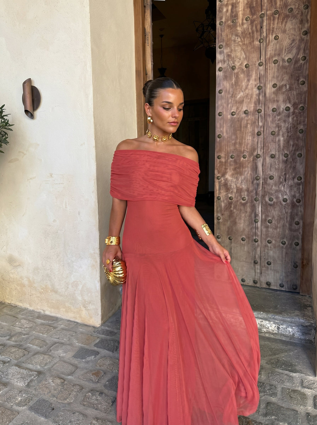 One Shoulder Draped Ruched Waist Flowy Maxi Gown 4