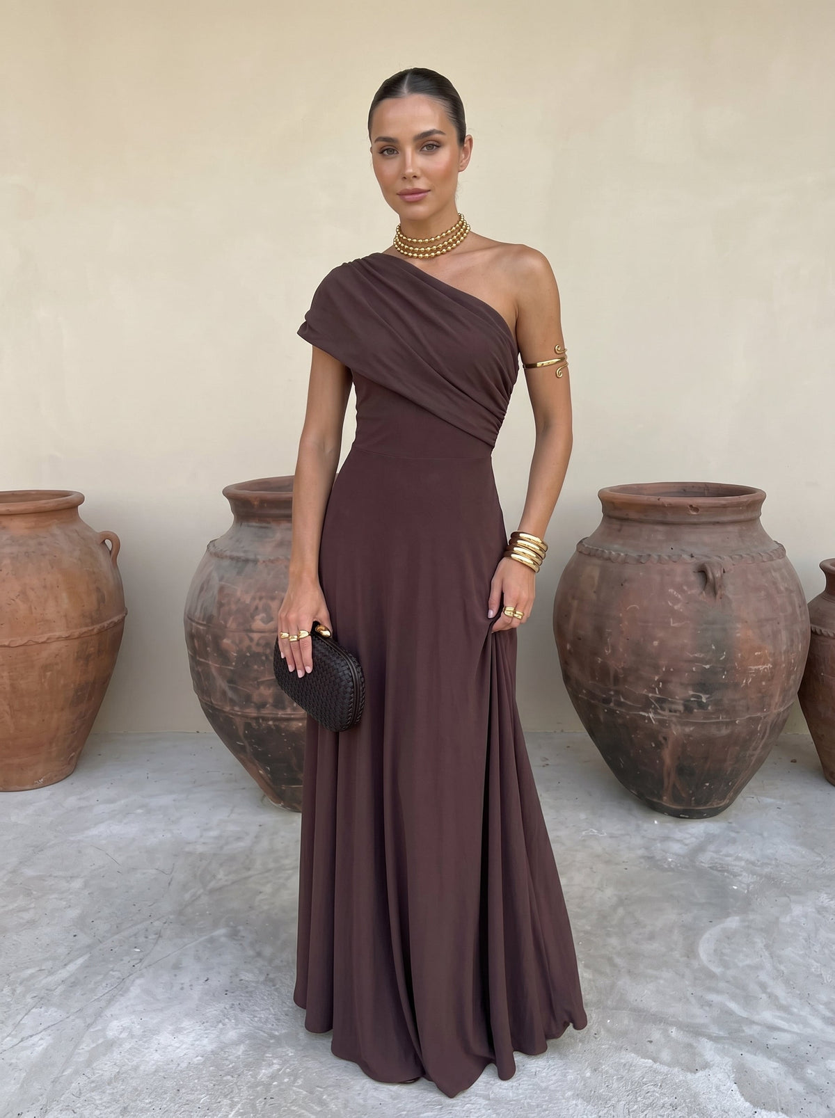 Off-Shoulder Draped Ruched Chiffon Flowy A-Line Maxi Gown 8