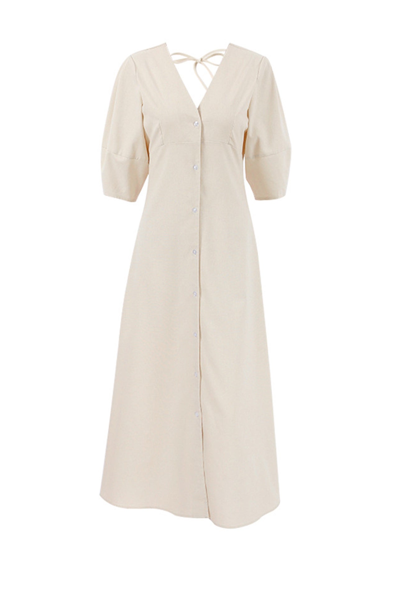 V Neck Single breasted Cotton Linen A line Dress