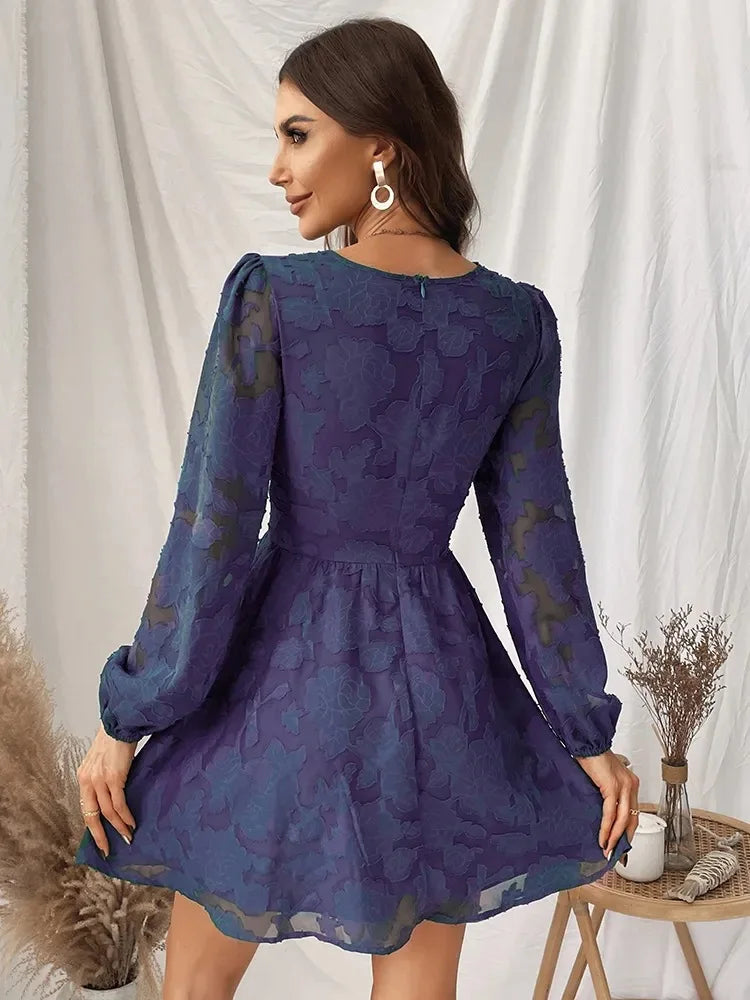 2024 Long Sleeve Green Plunge ALine Mini Boho Dress
