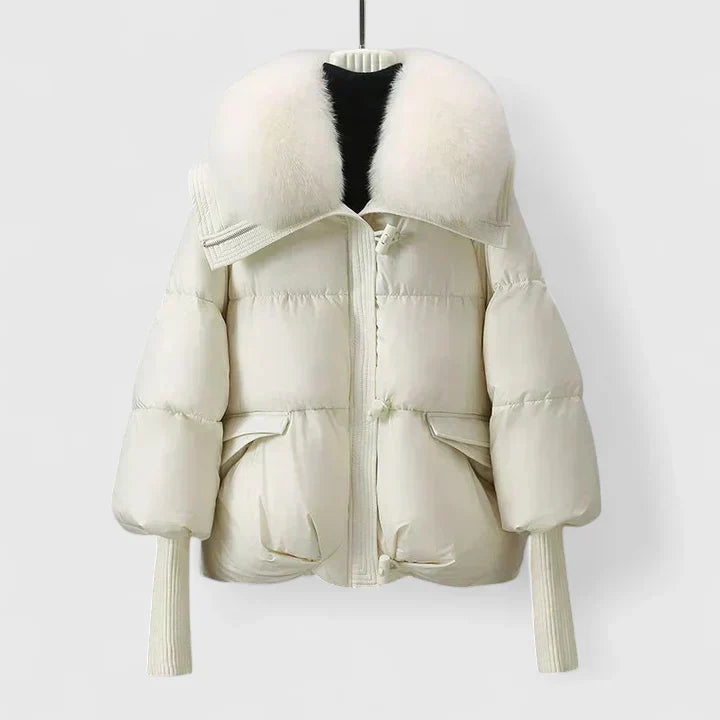 Faux Fur Collar Zip-Front Quilted Puffer Down Jacket
