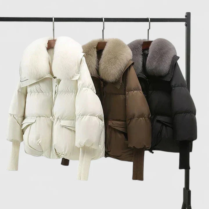 Faux Fur Collar Zip-Front Quilted Puffer Down Jacket