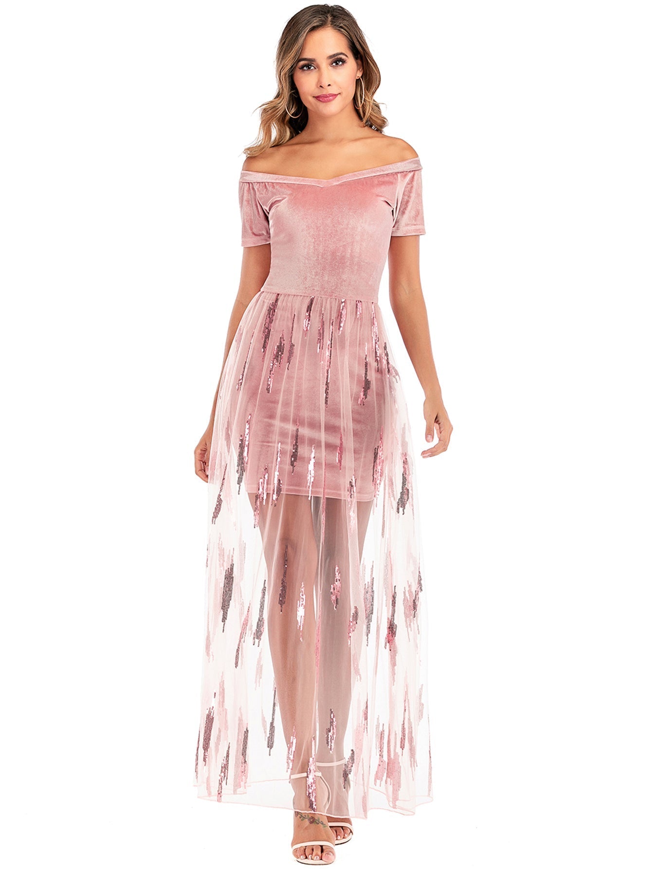 Velvet Sequins Sheer Block Party Dress