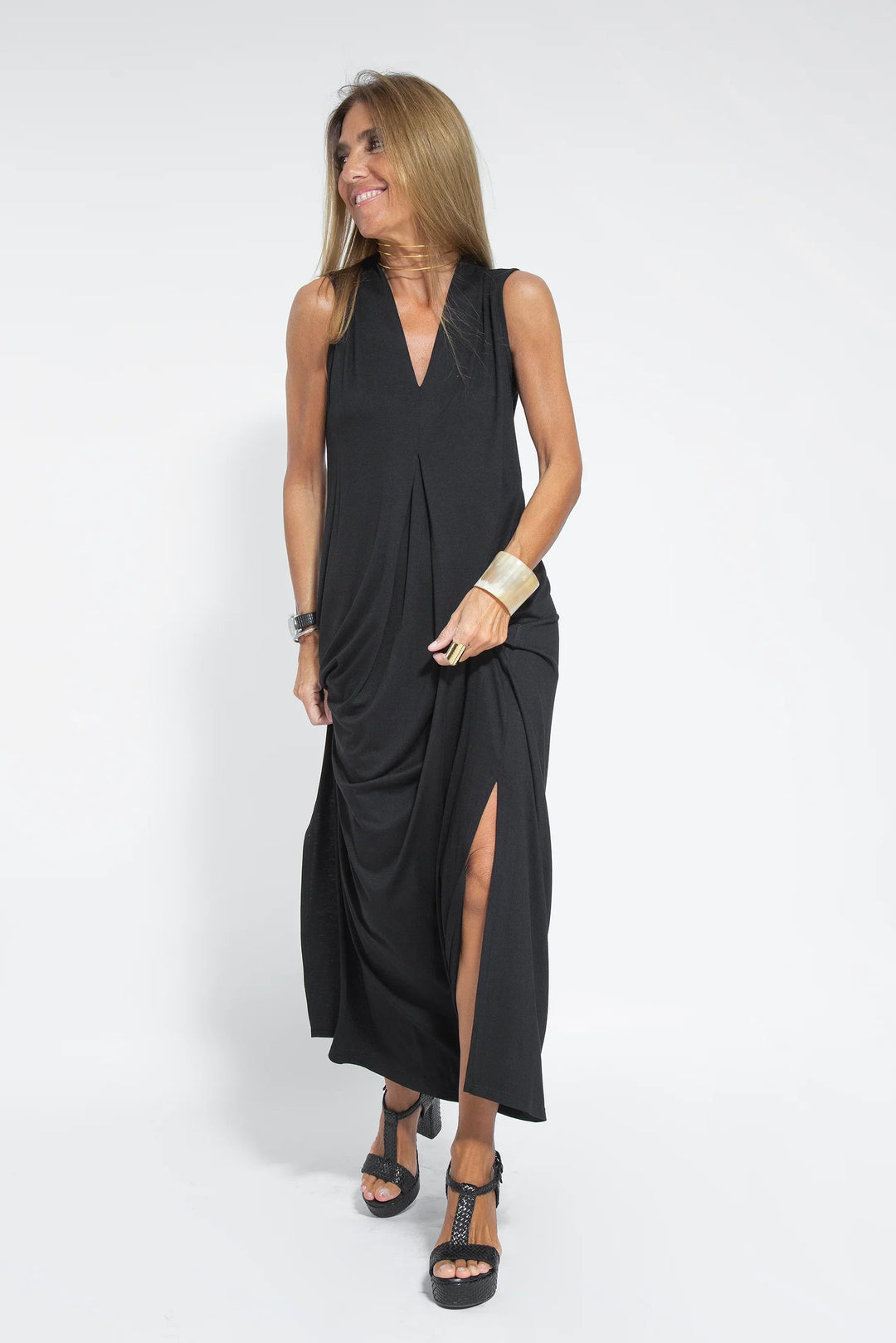 Nicole Minimalist Long Dress with V Neck Premium Wardrobe Essential