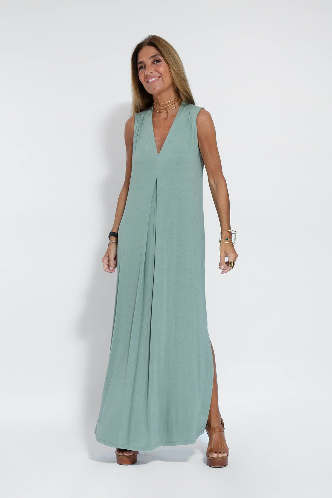 Nicole Minimalist Long Dress with V Neck Premium Wardrobe Essential