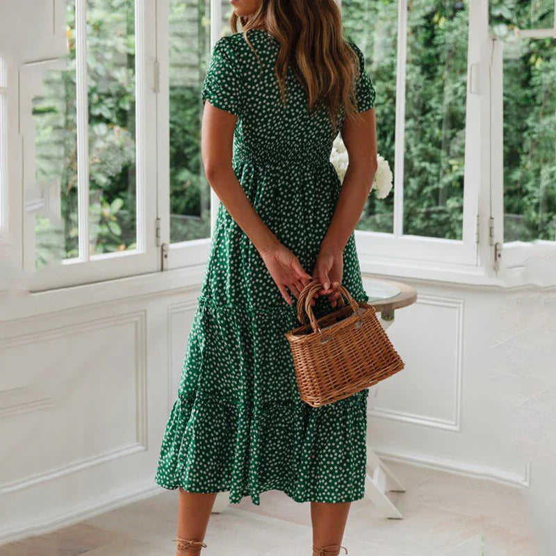 Vestidos Vintage Print Puff Sleeve Beach Sweet Square Floral Maxi Long Festa Midi Dresses