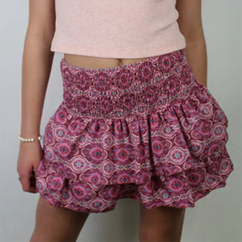 High Waist Ruffled Cottage Skirt pink 2 / S skirts-250223