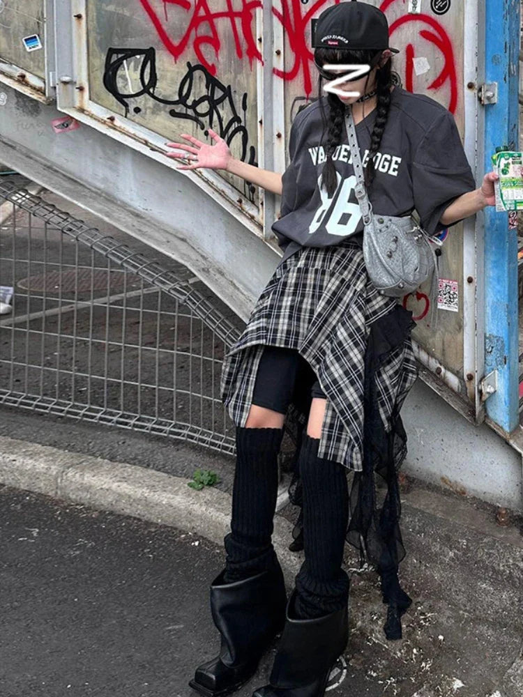 Vintage Fashion Women's Irregular Plaid Ribbon Design 2024 Summer Trendy High Waist Aline Mini Skirt