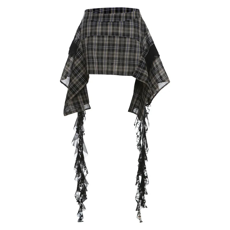 Vintage Fashion Women's Irregular Plaid Ribbon Design 2024 Summer Trendy High Waist Aline Mini Skirt