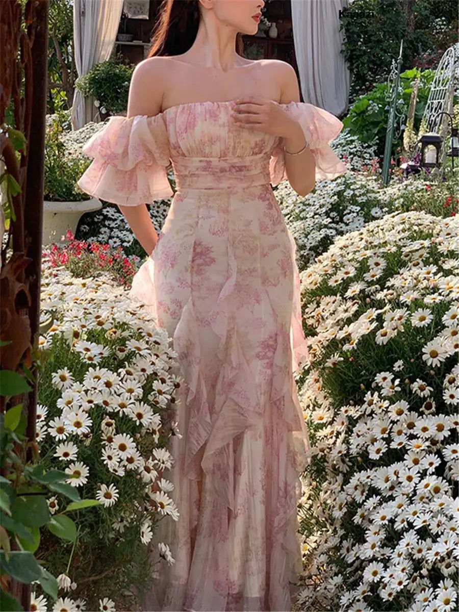 Vintage Evening Fairycore Trendy Floral Dress
