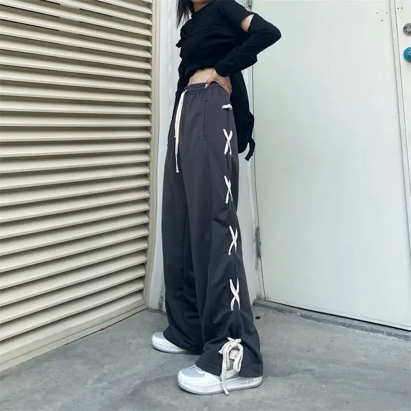 Vintage Y2K Allmatch Style Style Office Lady High Waist Sweatpants