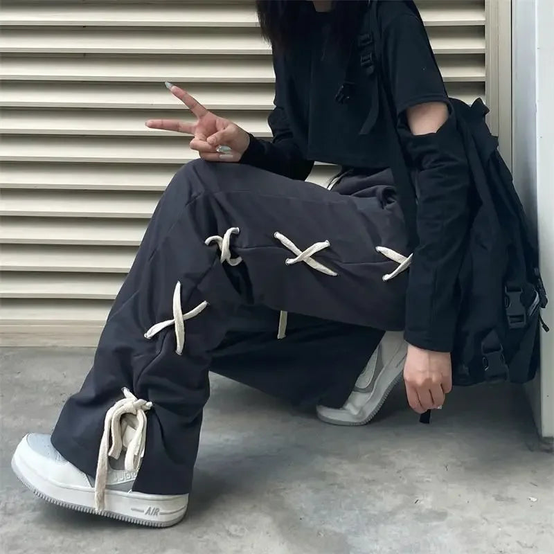 Vintage Y2K Allmatch Style Style Office Lady High Waist Sweatpants