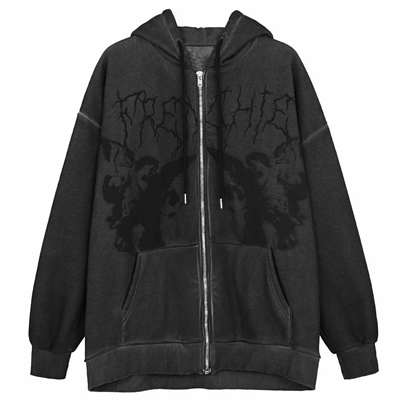 Vintage Printed Zip Up Hoodie