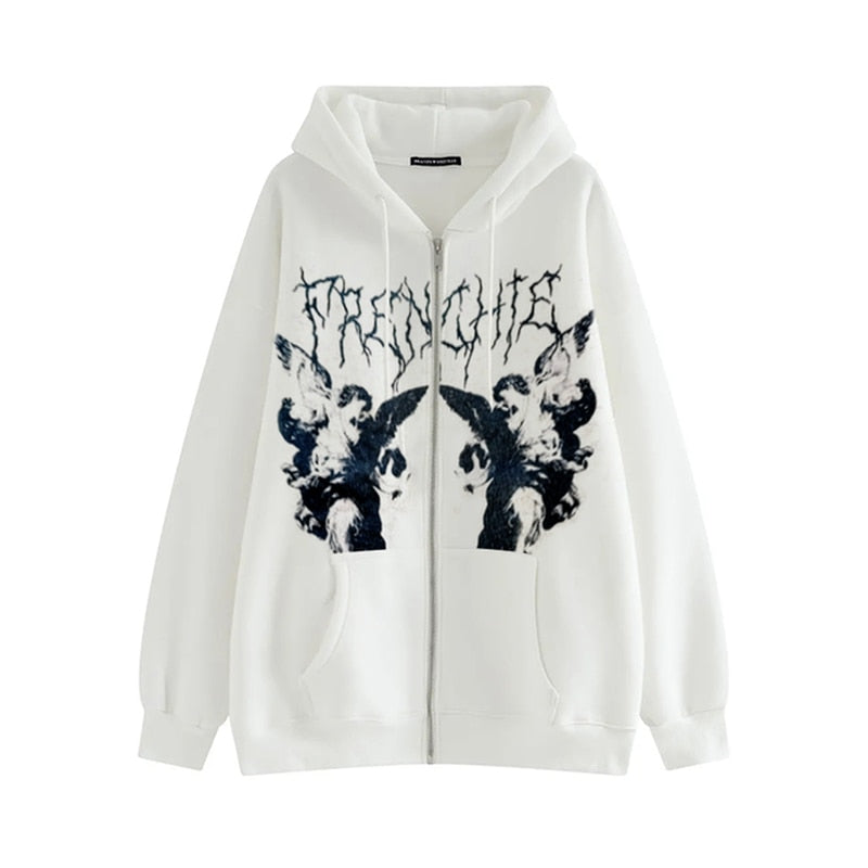 Vintage Printed Zip Up Hoodie